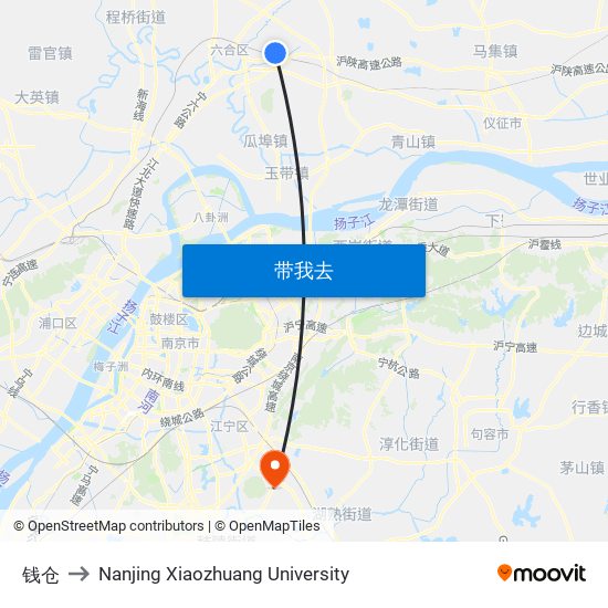 钱仓 to Nanjing Xiaozhuang University map