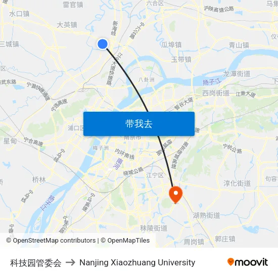 科技园管委会 to Nanjing Xiaozhuang University map