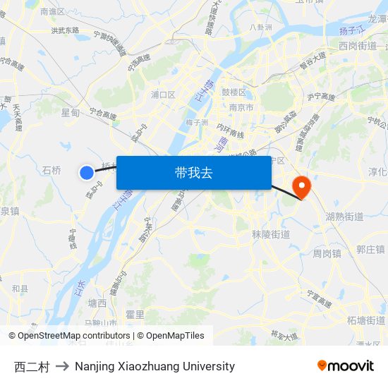 西二村 to Nanjing Xiaozhuang University map