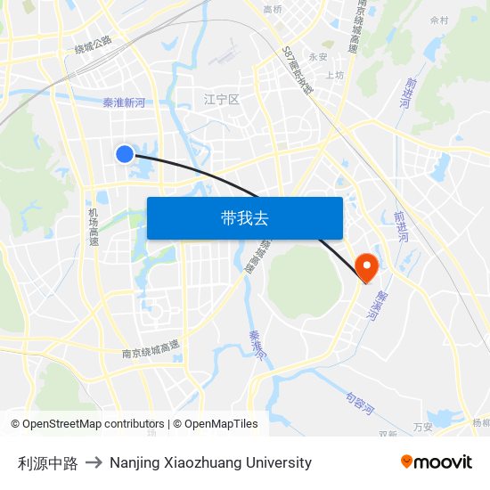 利源中路 to Nanjing Xiaozhuang University map