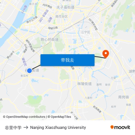 谷里中学 to Nanjing Xiaozhuang University map