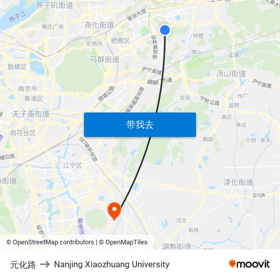 元化路 to Nanjing Xiaozhuang University map