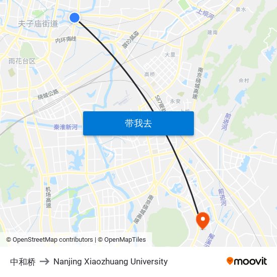 中和桥 to Nanjing Xiaozhuang University map