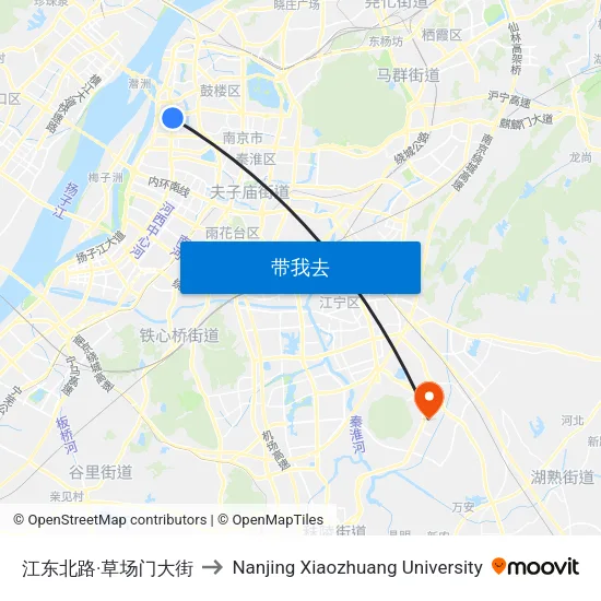 江东北路·草场门大街 to Nanjing Xiaozhuang University map