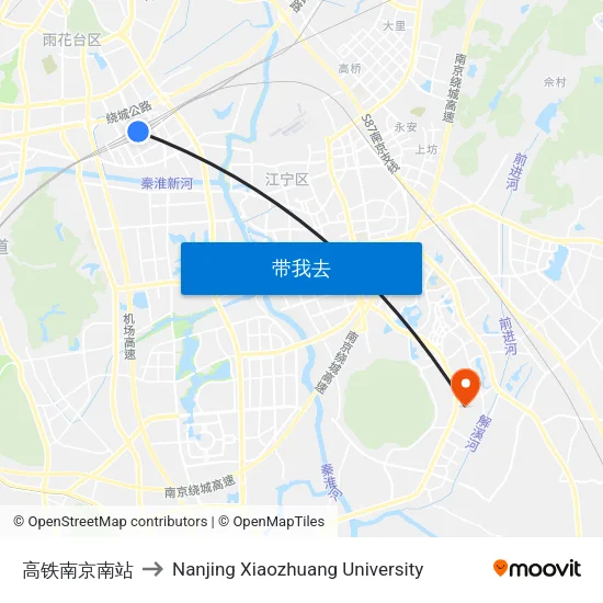 高铁南京南站 to Nanjing Xiaozhuang University map