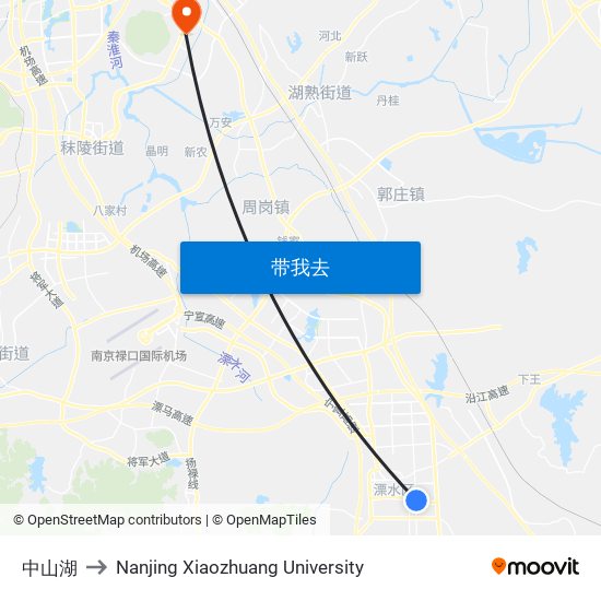 中山湖 to Nanjing Xiaozhuang University map