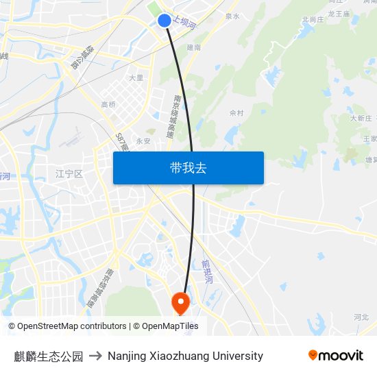 麒麟生态公园 to Nanjing Xiaozhuang University map