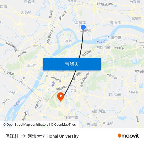 保江村 to 河海大学 Hohai University map