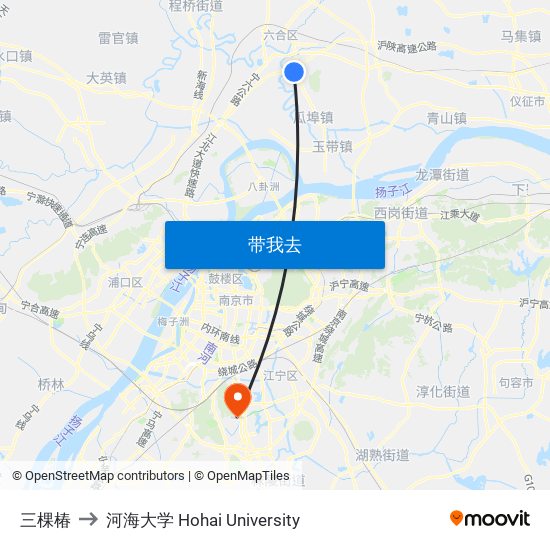 三棵椿 to 河海大学 Hohai University map