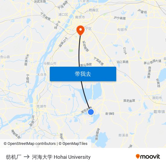 纺机厂 to 河海大学 Hohai University map