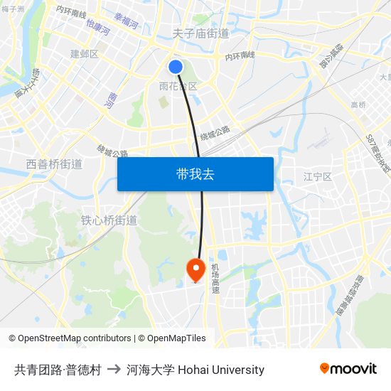 共青团路·普德村 to 河海大学 Hohai University map