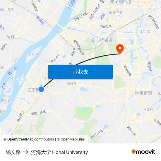 锦文路 to 河海大学 Hohai University map