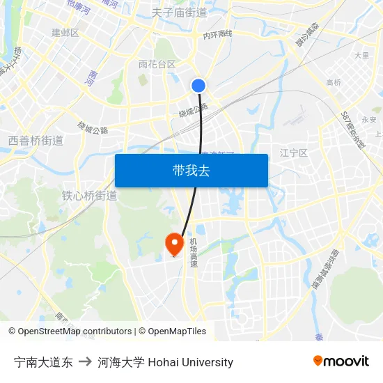 宁南大道东 to 河海大学 Hohai University map