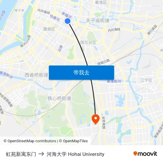 虹苑新寓东门 to 河海大学 Hohai University map