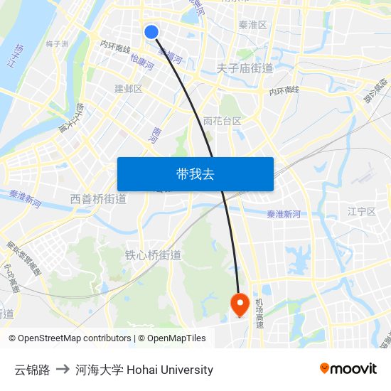 云锦路 to 河海大学 Hohai University map