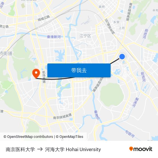 南京医科大学 to 河海大学 Hohai University map