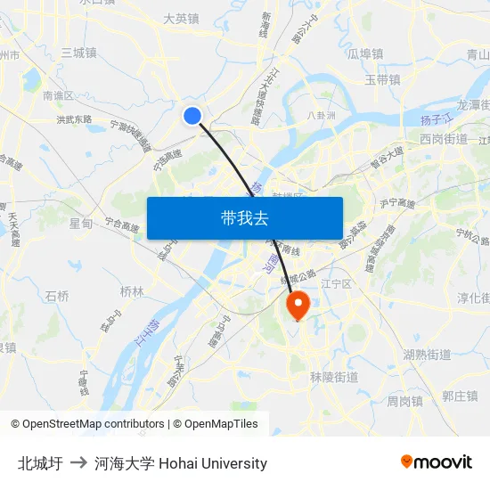 北城圩 to 河海大学 Hohai University map