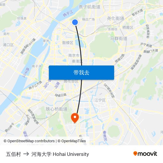 五佰村 to 河海大学 Hohai University map