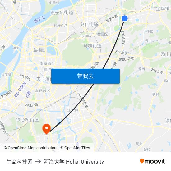 生命科技园 to 河海大学 Hohai University map