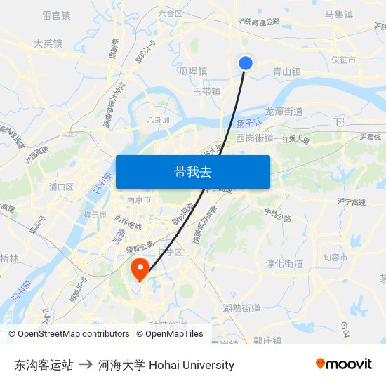 东沟客运站 to 河海大学 Hohai University map