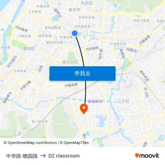 中华路·瞻园路 to D2 classroom map