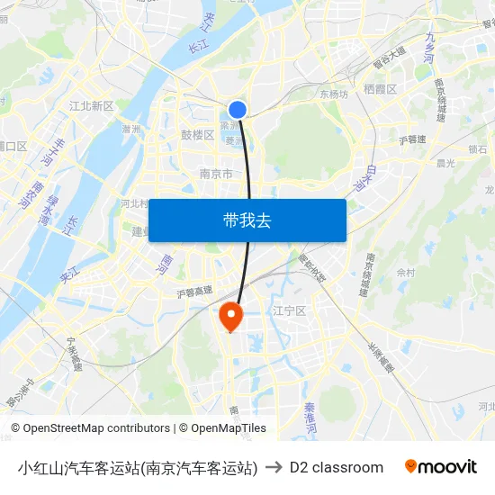 小红山汽车客运站(南京汽车客运站) to D2 classroom map