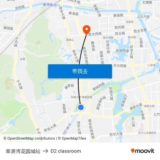 翠屏湾花园城站 to D2 classroom map