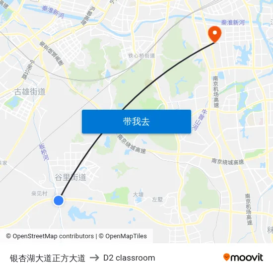 银杏湖大道正方大道 to D2 classroom map