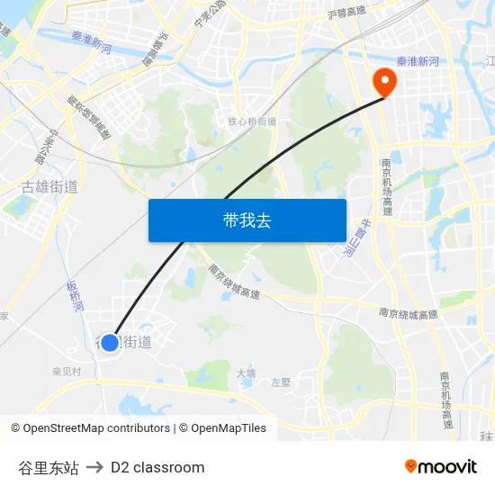 谷里东站 to D2 classroom map