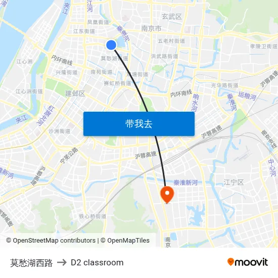 莫愁湖西路 to D2 classroom map
