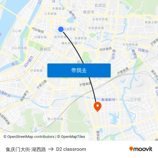 集庆门大街·湖西路 to D2 classroom map