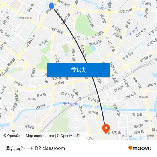 凤台南路 to D2 classroom map