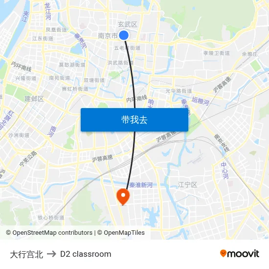 大行宫北 to D2 classroom map