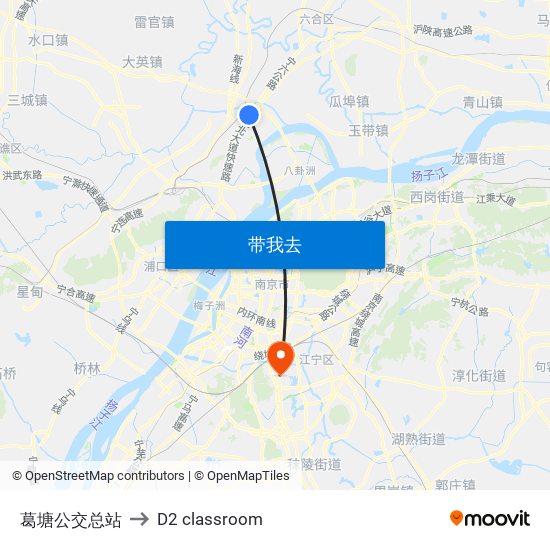 葛塘公交总站 to D2 classroom map