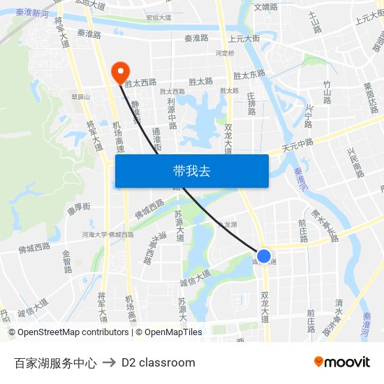 百家湖服务中心 to D2 classroom map