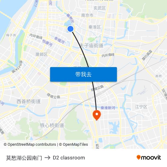 莫愁湖公园南门 to D2 classroom map