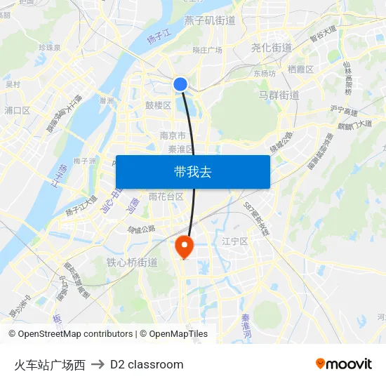 火车站广场西 to D2 classroom map
