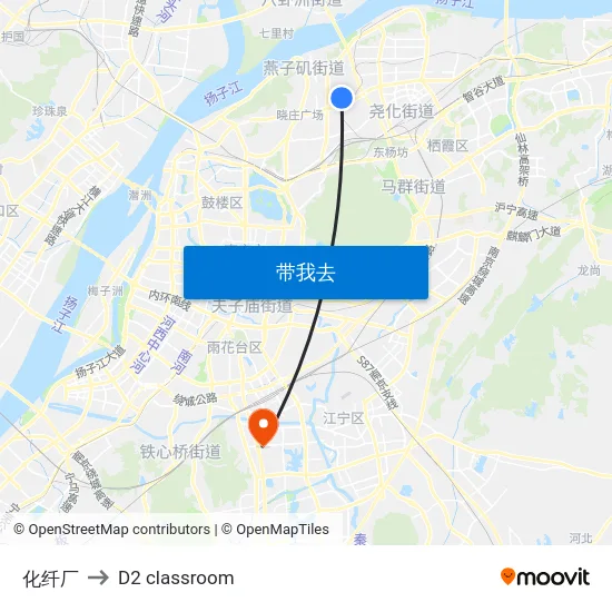 化纤厂 to D2 classroom map