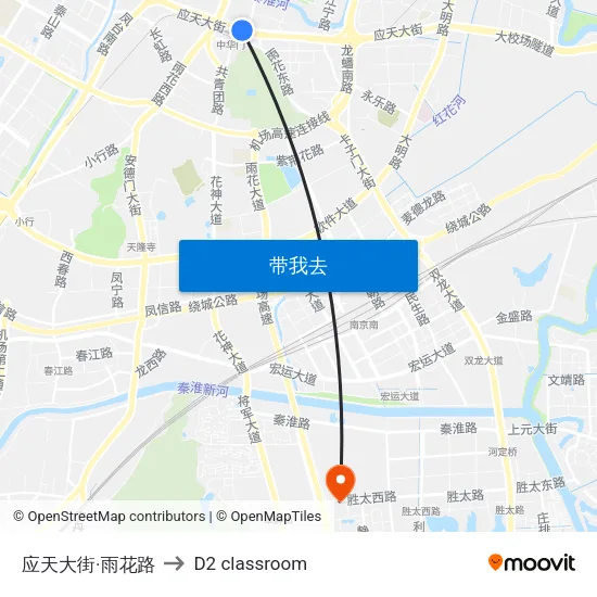 应天大街·雨花路 to D2 classroom map