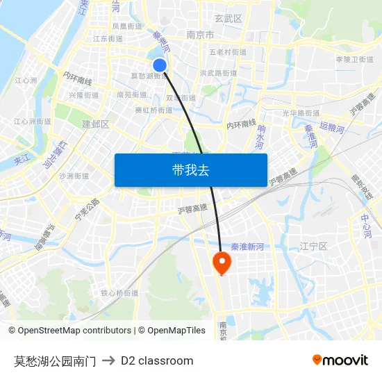 莫愁湖公园南门 to D2 classroom map