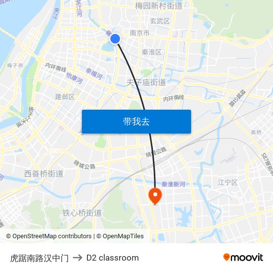虎踞南路汉中门 to D2 classroom map