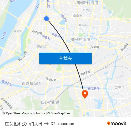 江东北路·汉中门大街 to D2 classroom map