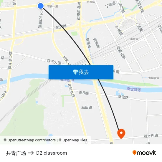共青广场 to D2 classroom map