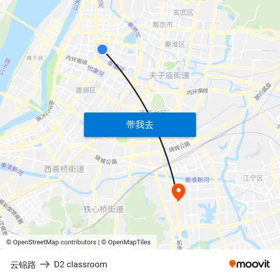 云锦路 to D2 classroom map