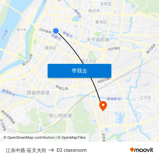江东中路·应天大街 to D2 classroom map