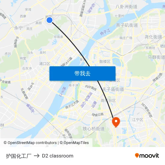 护国化工厂 to D2 classroom map