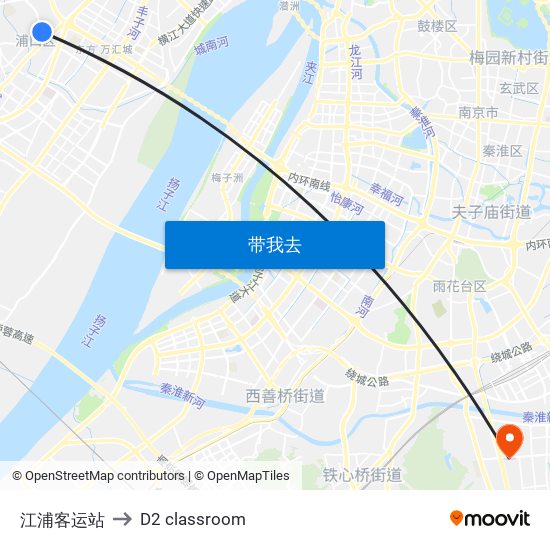 江浦客运站 to D2 classroom map