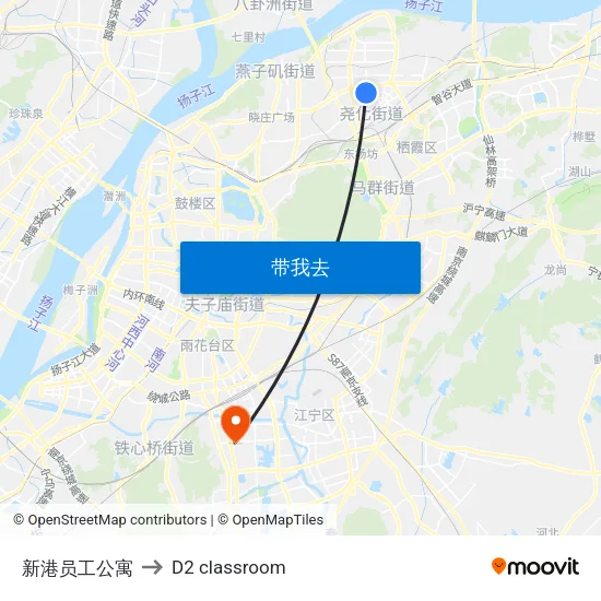 新港员工公寓 to D2 classroom map