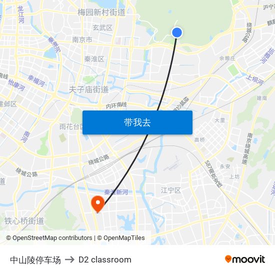 中山陵停车场 to D2 classroom map