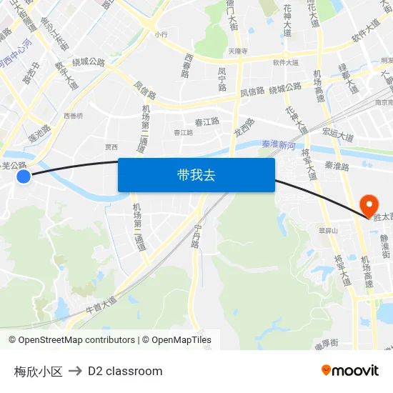 梅欣小区 to D2 classroom map